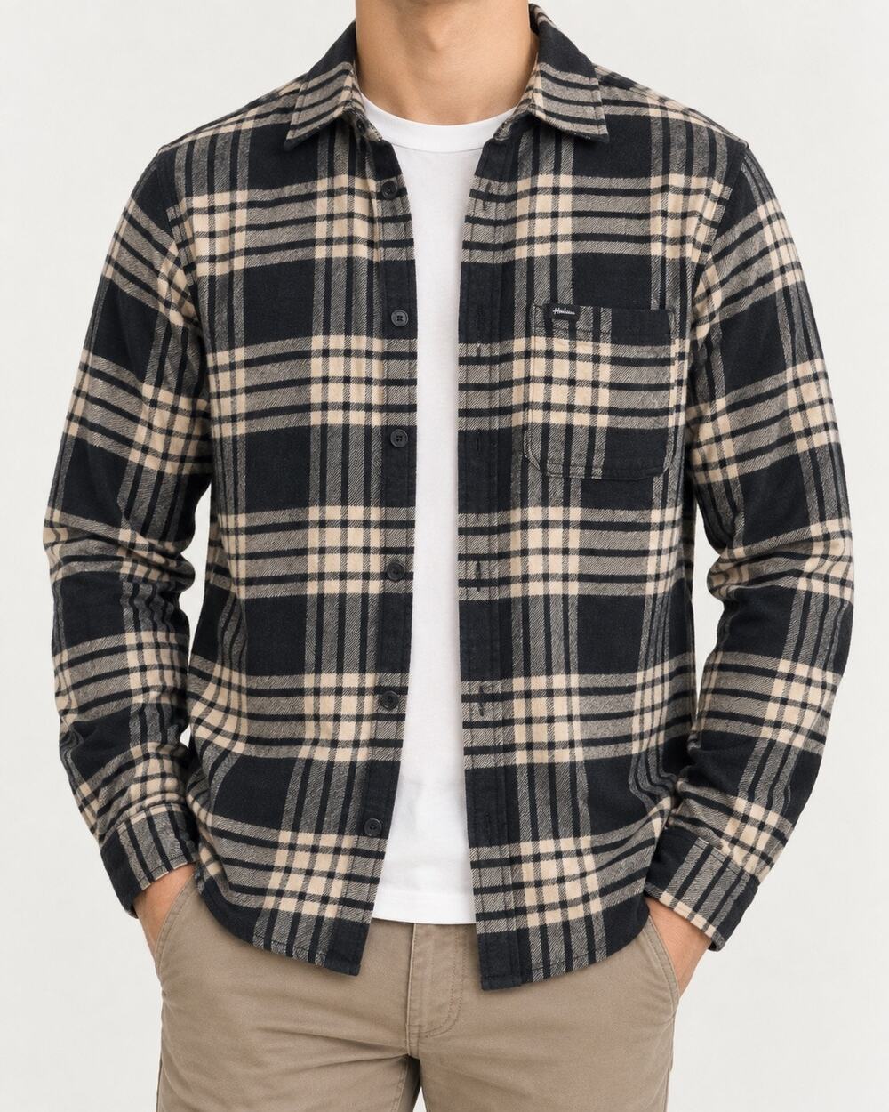 Hollister Men’s M Black Beige Plaid Flannel Shirt